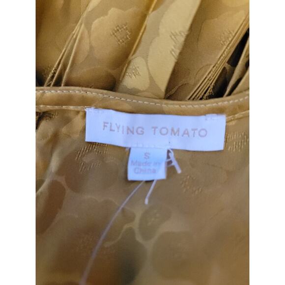 NWOT Flying Tomato Maxi Dress SZ Small Long Sleeves Self Belt Pleated Mustard - Picture 10 of 13